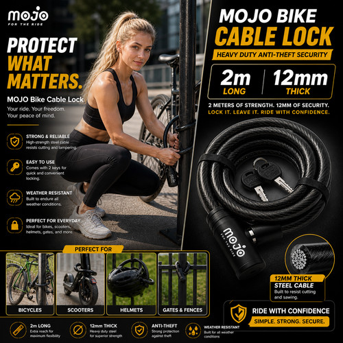Heavy duty bike cable lock - heavy, 2m